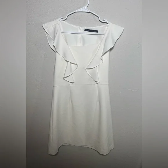 FRENCH CONNECTION Womens White Stretch Zippered Ruffled Trim At Shoulders size 6 - Picture 5 of 9